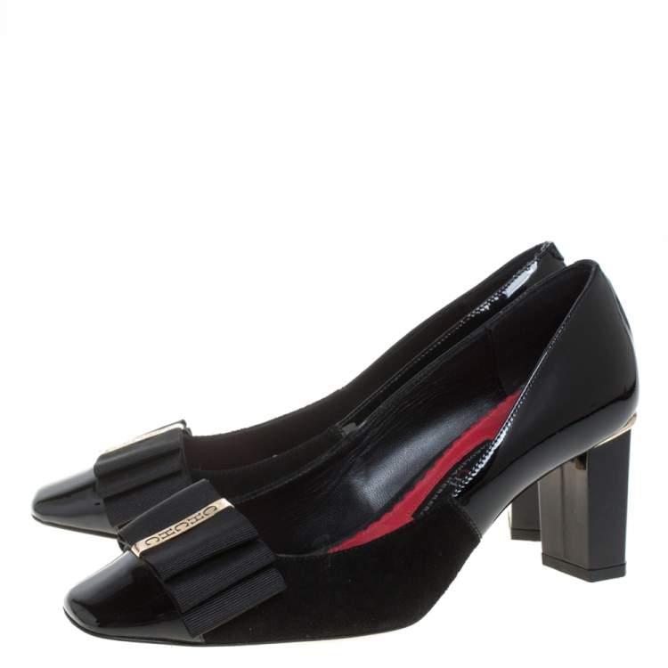 Pre Owned Carolina Herrera Black Patent Leather And Suede  Bow Pumps Size 36