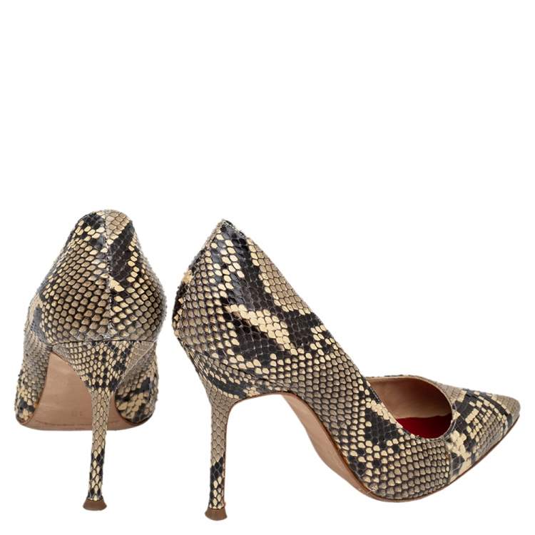 Pre Owned CH Carolina Herrera Beige/Brown Python Leather Pointed Toe Pumps Size 38