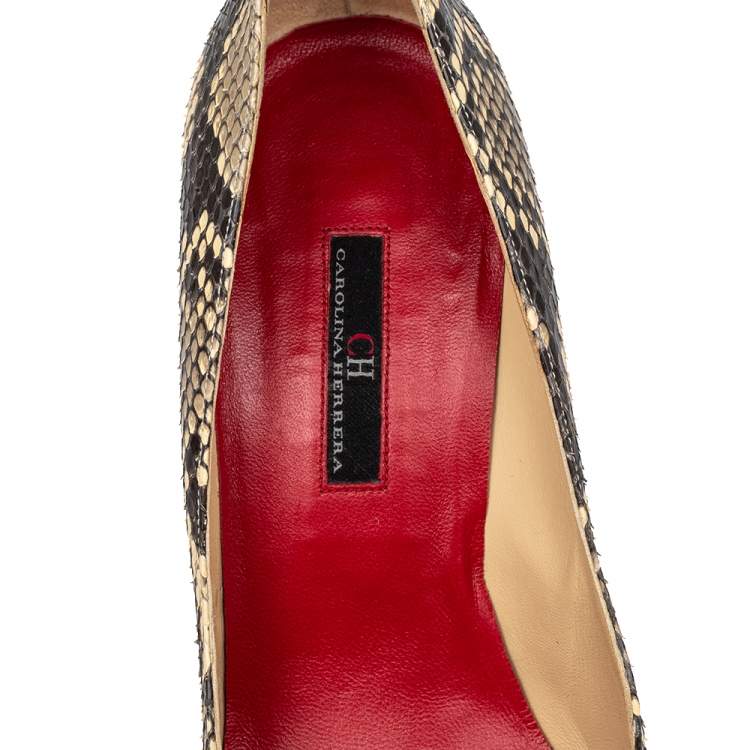 Pre Owned CH Carolina Herrera Beige/Brown Python Leather Pointed Toe Pumps Size 38