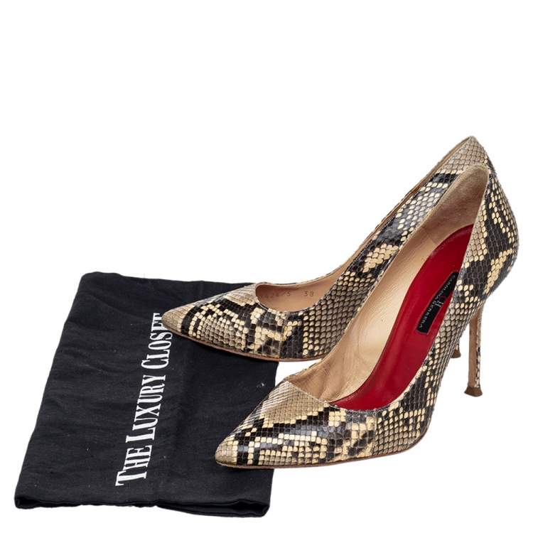 Pre Owned CH Carolina Herrera Beige/Brown Python Leather Pointed Toe Pumps Size 38