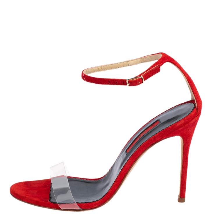 Pre Owned CH Carolina Herrera Red PVC and Suede Ankle Strap Sandals Size 37