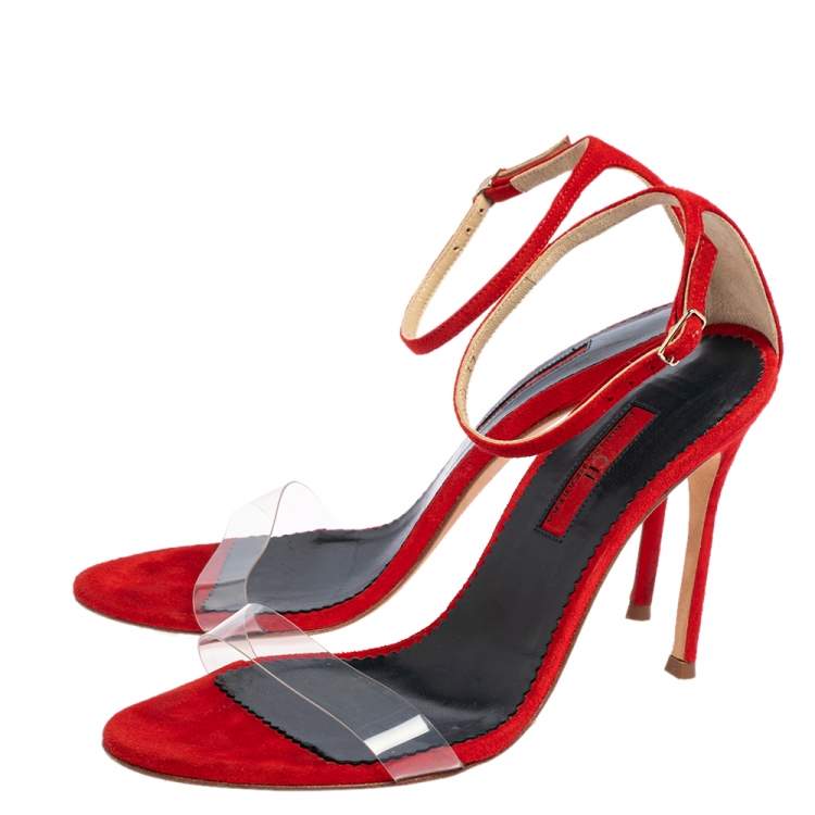 Pre Owned CH Carolina Herrera Red PVC and Suede Ankle Strap Sandals Size 37