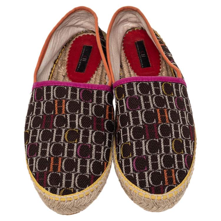 Pre Owned CH Carolina Herrera Brown Monogram Canvas Espadrille Flats Size 41