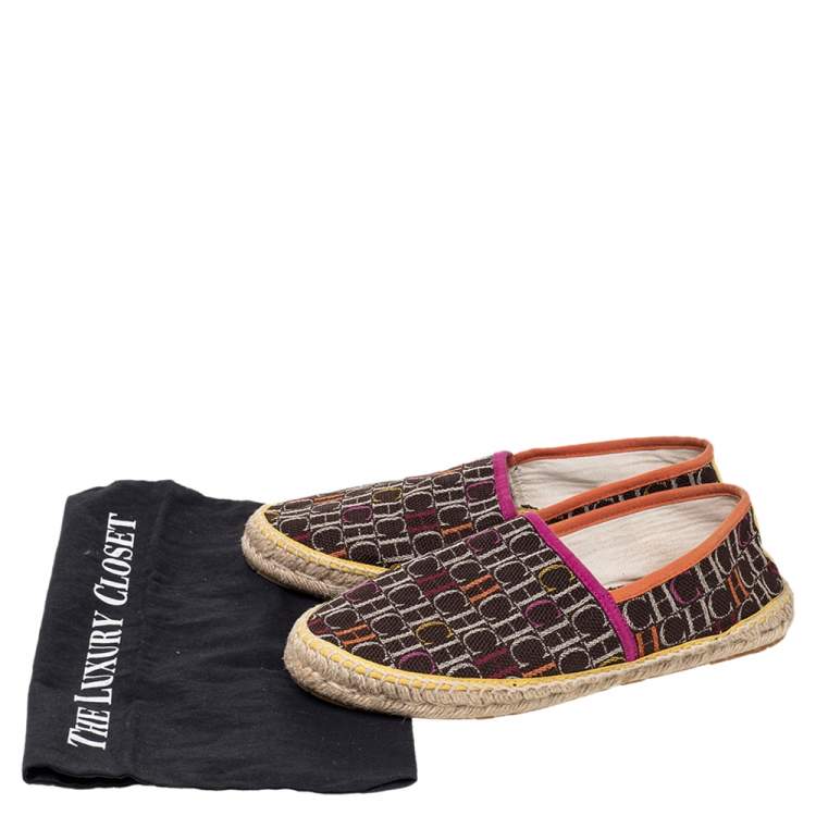 Pre Owned CH Carolina Herrera Brown Monogram Canvas Espadrille Flats Size 41