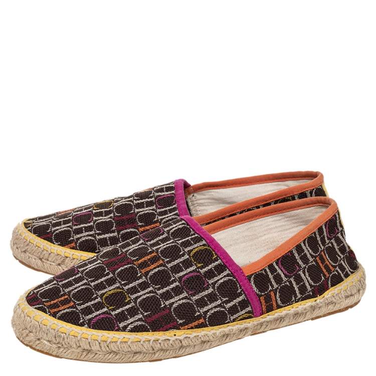 Pre Owned CH Carolina Herrera Brown Monogram Canvas Espadrille Flats Size 41