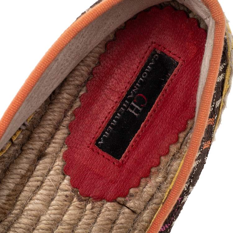 Pre Owned CH Carolina Herrera Brown Monogram Canvas Espadrille Flats Size 41
