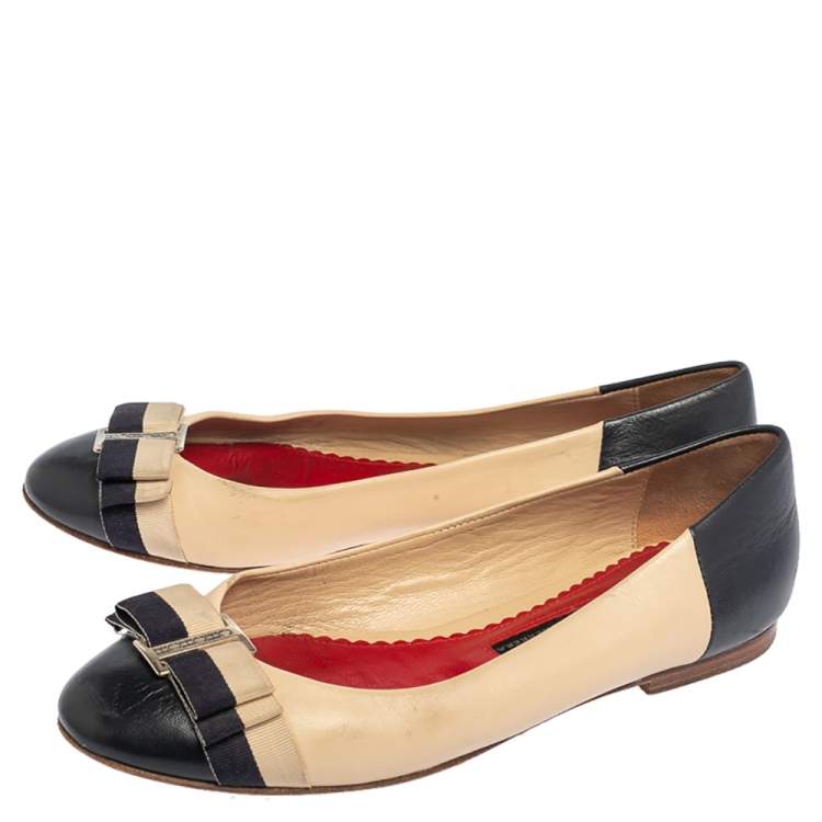 Pre Owned CH Carolina Herrera Multicolor Leather Bow Ballet Flats Size 37