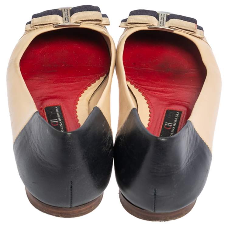 Pre Owned CH Carolina Herrera Multicolor Leather Bow Ballet Flats Size 37