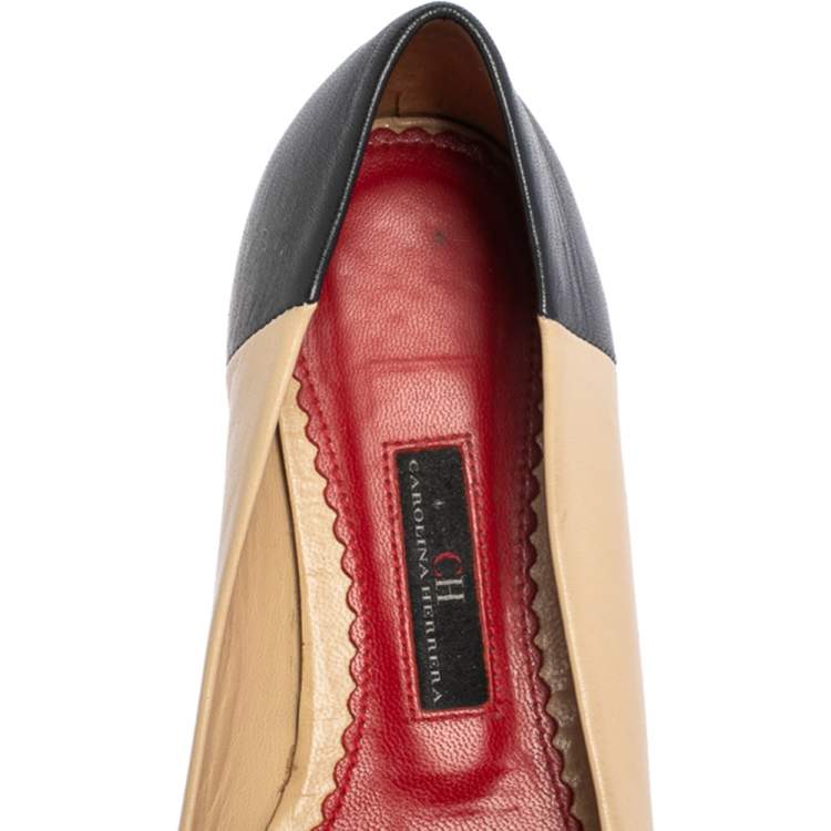 Pre Owned CH Carolina Herrera Multicolor Leather Bow Ballet Flats Size 37
