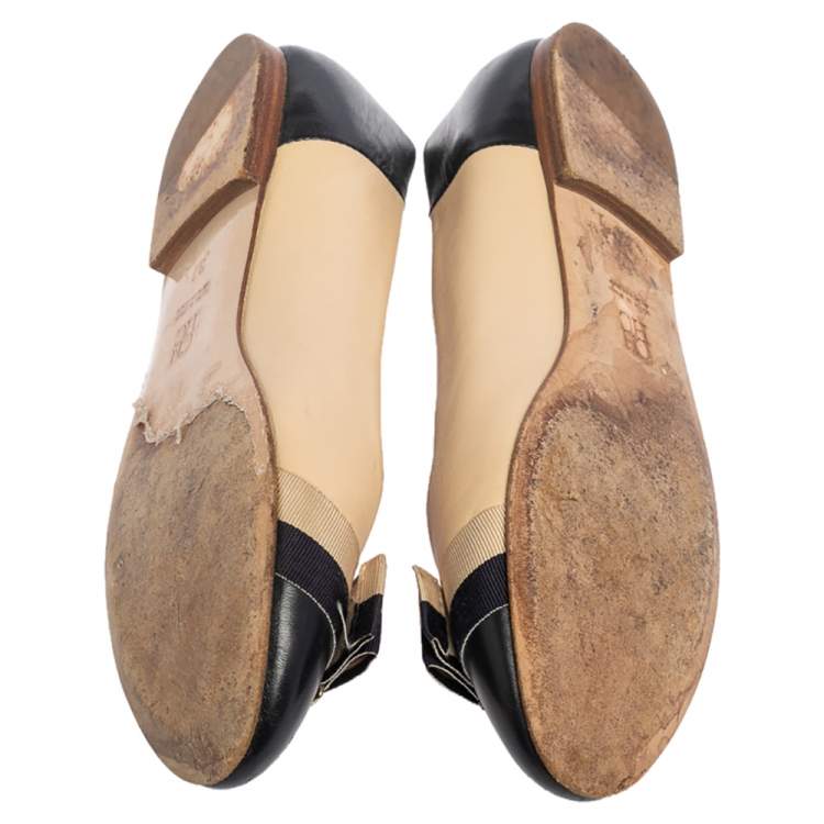Pre Owned CH Carolina Herrera Multicolor Leather Bow Ballet Flats Size 37