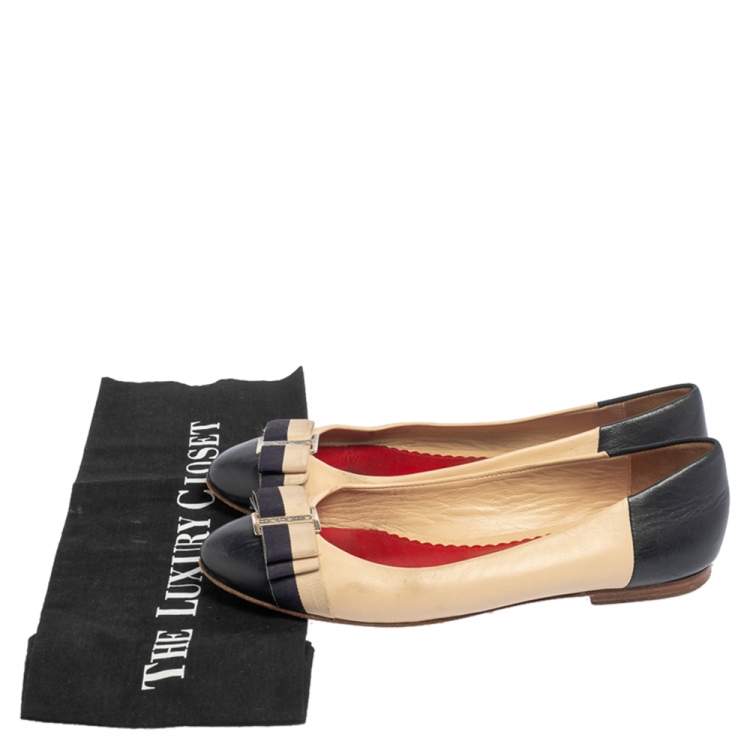 Pre Owned CH Carolina Herrera Multicolor Leather Bow Ballet Flats Size 37