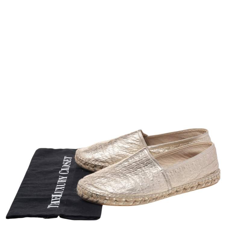 Pre Owned CH Carolina Herrera Metallic Gold Leather Espadrille Flats Size 40