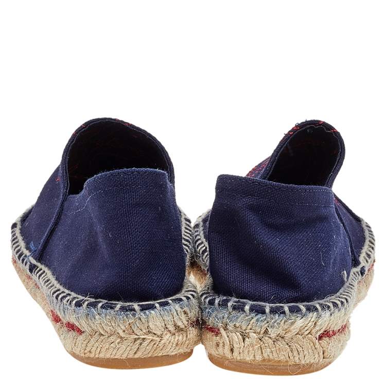Pre Owned CH Carolina Herrera Navy Blue Canvas Espadrille Flats Size 37