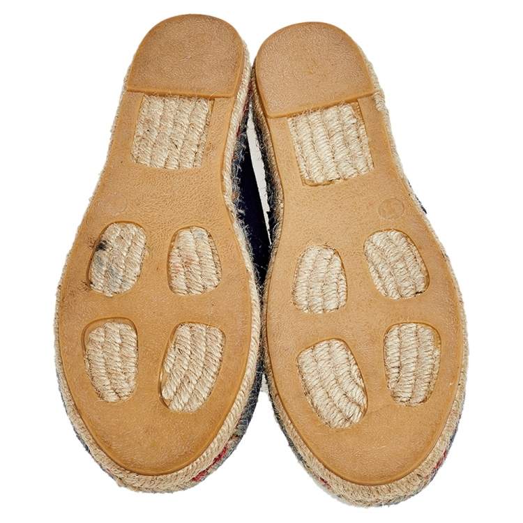 Pre Owned CH Carolina Herrera Navy Blue Canvas Espadrille Flats Size 37