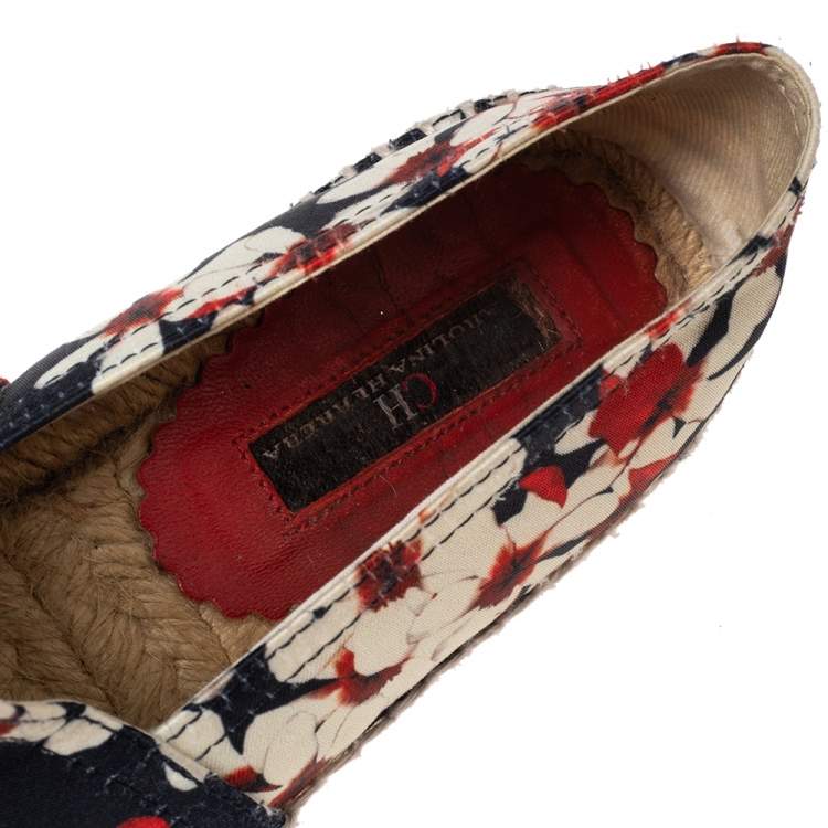 Pre Owned CH Carolina Herrera Multicolor Floral Print Fabric Espadrille Flats Size 37