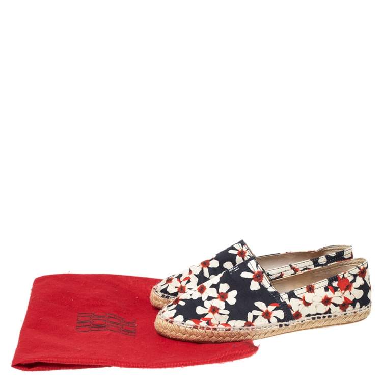Pre Owned CH Carolina Herrera Multicolor Floral Print Fabric Espadrille Flats Size 37