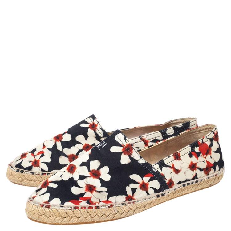 Pre Owned CH Carolina Herrera Multicolor Floral Print Fabric Espadrille Flats Size 37