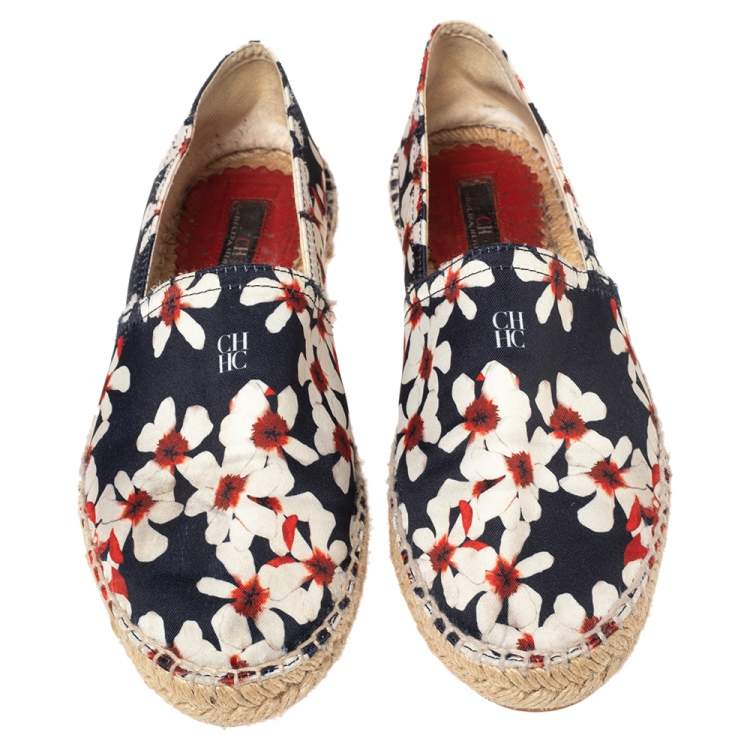 Pre Owned CH Carolina Herrera Multicolor Floral Print Fabric Espadrille Flats Size 37
