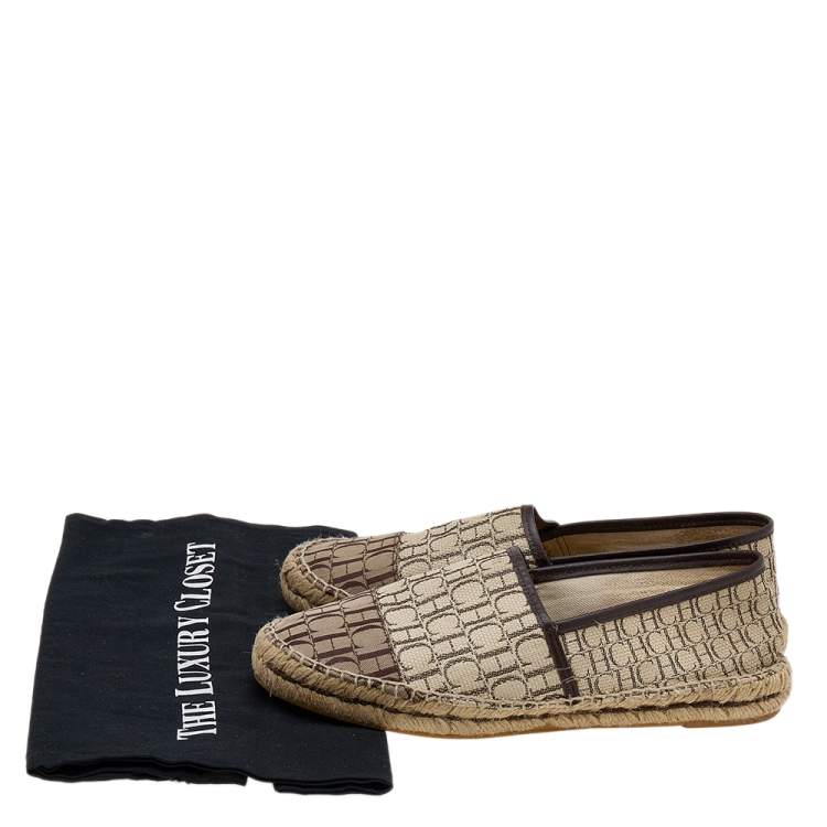 Pre Owned CH Carolina Herrera Beige/Brown Monogram Canvas Espadrille Flats Size 39
