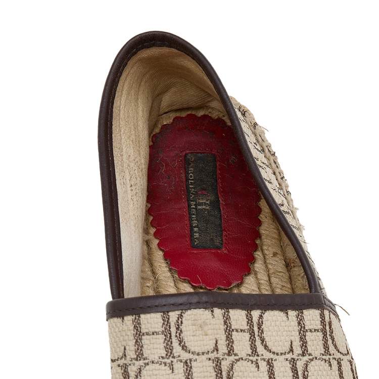 Pre Owned CH Carolina Herrera Beige/Brown Monogram Canvas Espadrille Flats Size 39