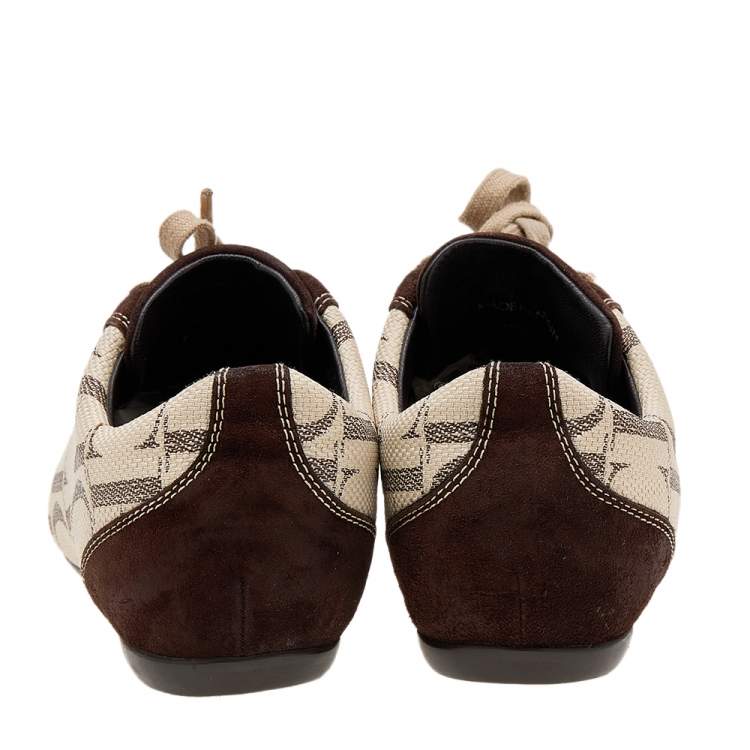 Pre Owned CH Carolina Herrera Brown/Beige Suede And Monogram Canvas Low Top Sneakers Size 38