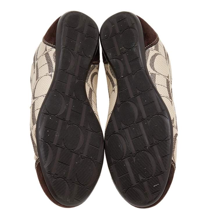 Pre Owned CH Carolina Herrera Brown/Beige Suede And Monogram Canvas Low Top Sneakers Size 38