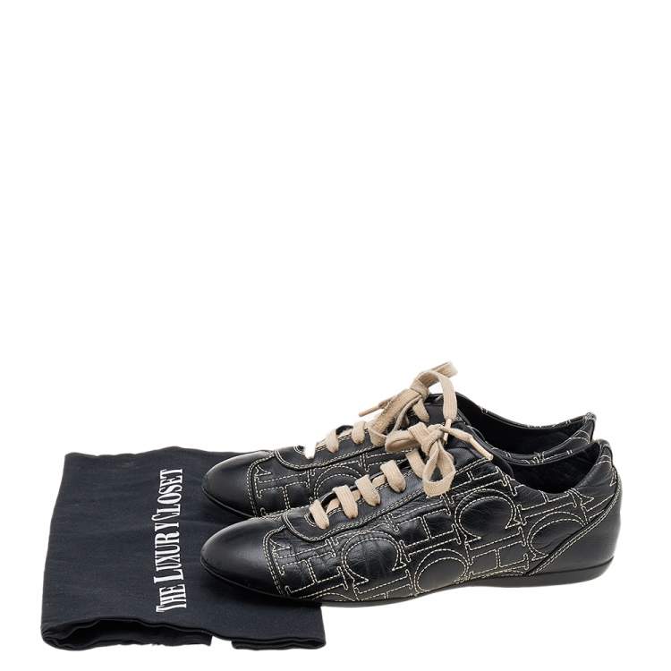 مملوكة مسبقًا CH Carolina Herrera Black Leather Logo Detail Low Top Sneakers Size 39