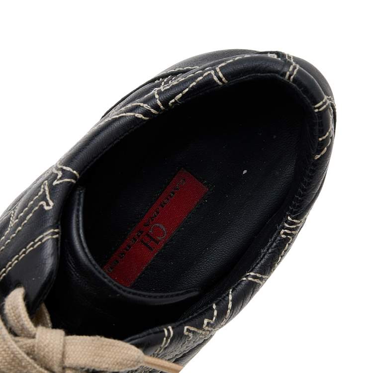 مملوكة مسبقًا CH Carolina Herrera Black Leather Logo Detail Low Top Sneakers Size 39