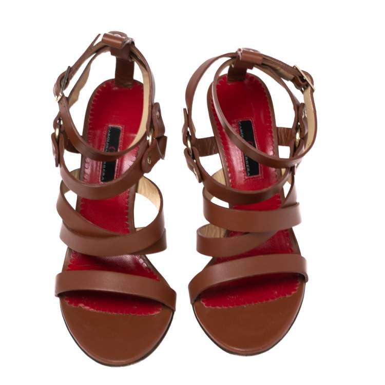 Pre Owned CH Carolina Herrera Brown Leather Strappy Sandals Size 39