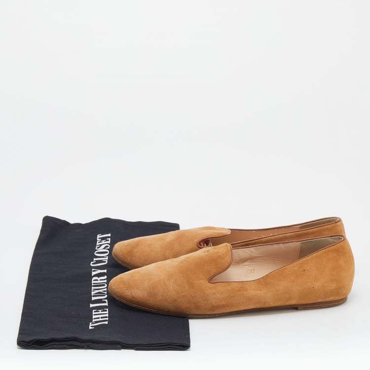 Pre Owned CH Carolina Herrera Brown Suede Smoking Slippers Size 37