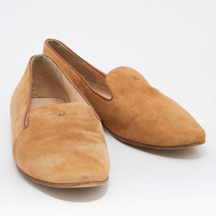 Pre Owned CH Carolina Herrera Brown Suede Smoking Slippers Size 37
