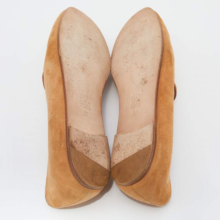 Pre Owned CH Carolina Herrera Brown Suede Smoking Slippers Size 37