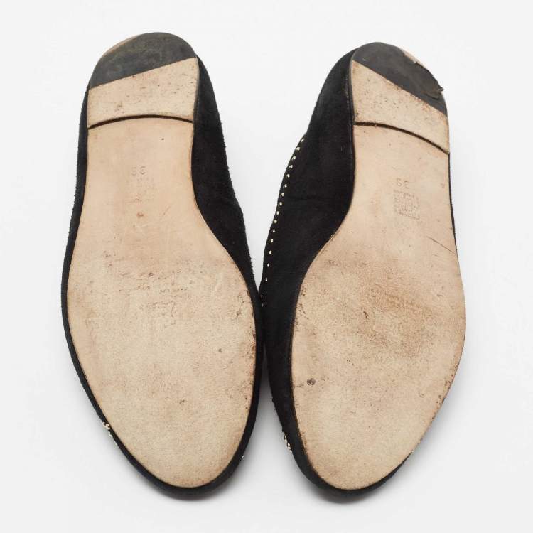 Pre Owned CH Carolina Herrera Black Suede Studded Smoking Slippers Size 39
