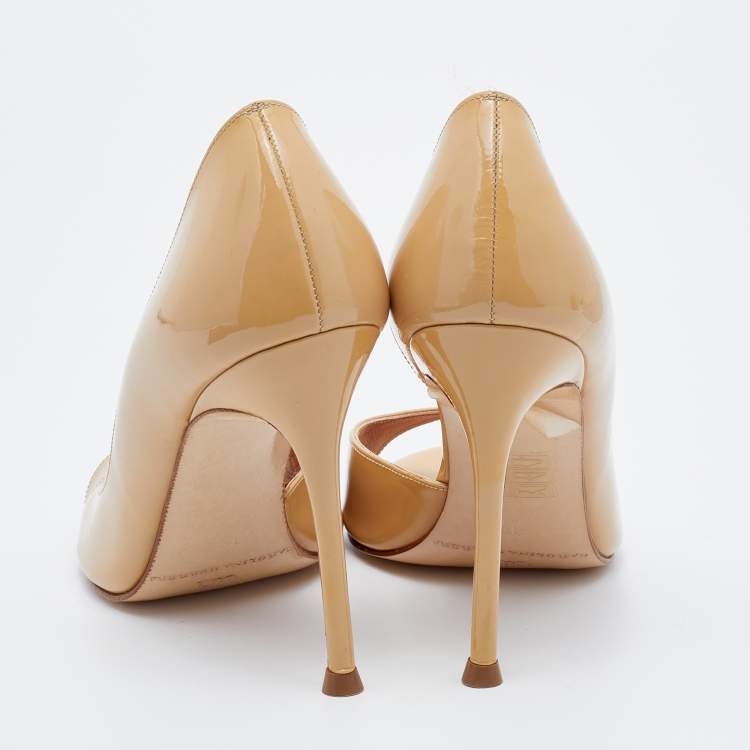 Pre Owned CH Carolina Herrera Beige Patent Leather Open Toe D'orsay Pumps Size 37