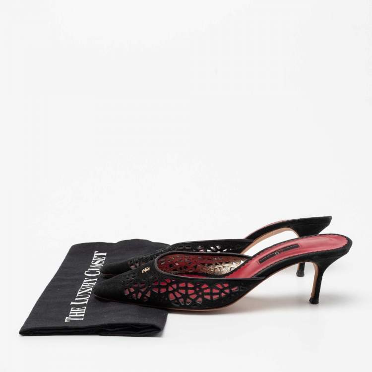 Pre Owned CH Carolina Herrera Black Suede Laser Cut Mules Size 41
