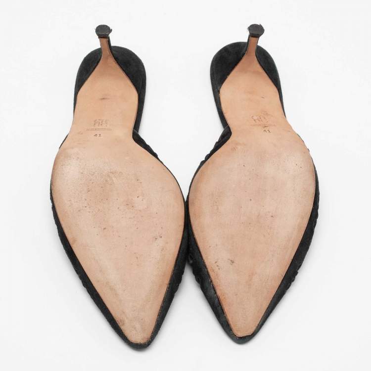 Pre Owned CH Carolina Herrera Black Suede Laser Cut Mules Size 41