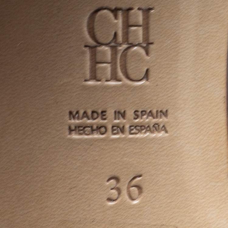 مملوكة مسبقًا CH Carolina Herrera Brown Leather CH Logo Slide Sandals Size 36