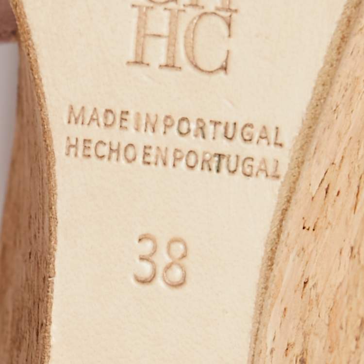 مملوكة مسبقًا CH Carolina Herrera Dusty Pink Leather Bow Cork Wedge Slingback Sandals Size 38