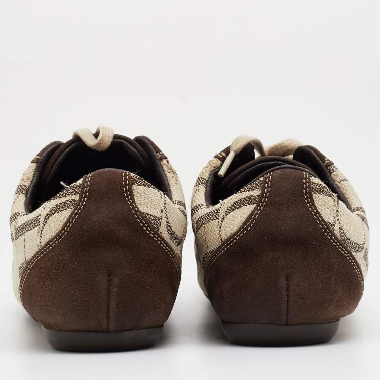 Pre Owned CH Carolina Herrera Beige/Brown Monogram Canvas And Suede Low Top  Sneakers Size 40