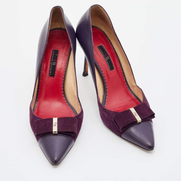 Pre Owned CH Carolina Herrera Purple Suede And Leather Pointed Cap Toe Pumps Size 37