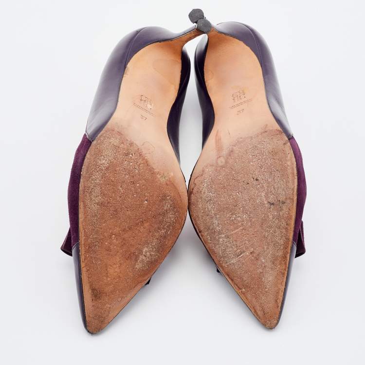 Pre Owned CH Carolina Herrera Purple Suede And Leather Pointed Cap Toe Pumps Size 37