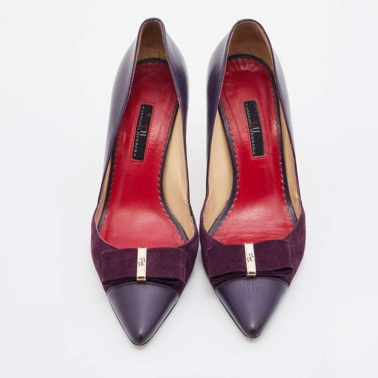 Pre Owned CH Carolina Herrera Purple Suede And Leather Pointed Cap Toe Pumps Size 37