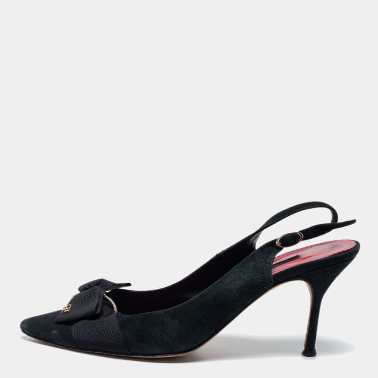 CH Carolina Herrera Black Suede Bow Slingback Pumps Size 41 CH Carolina ...