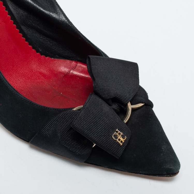Pre Owned CH Carolina Herrera Black Suede Bow Slingback Pumps Size 41