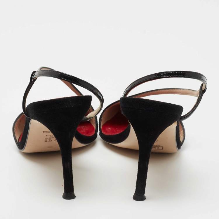 Pre Owned CH Carolina Herrera Black Patent Leather Slingback Sandals Size 37