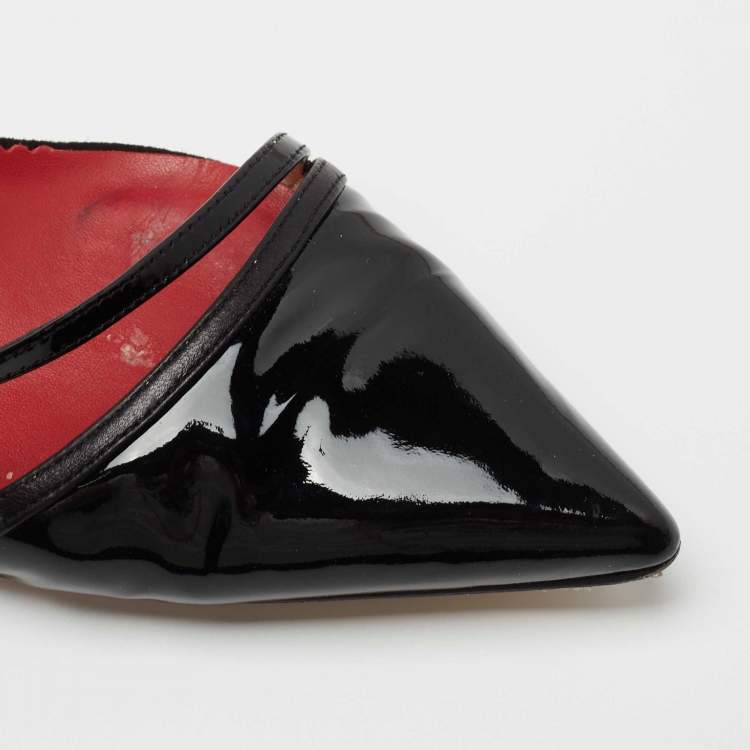 Pre Owned CH Carolina Herrera Black Patent Leather Slingback Sandals Size 37