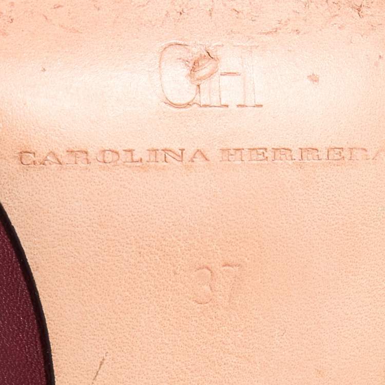 Pre Owned CH Carolina Herrera Burgundy Leather and Suede Open Toe Ankle Boots Size 37