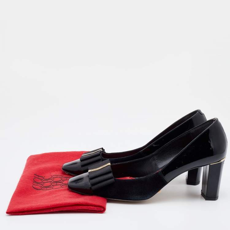 Pre Owned  CH Carolina Herrera Black Patent Leather and Suede Bow Pumps Size 40