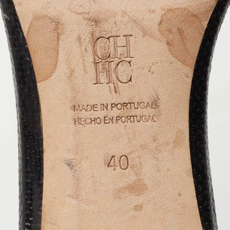 Pre Owned CH Carolina Herrera Black Embossed Snakeskin CH Insignia Cut Out Slide Sandals Size 40