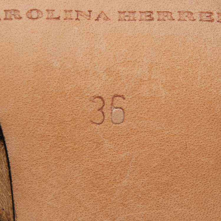 Pre Owned CH Carolina Herrera Brown/Black Calf Hair Lace Up Booties Size 36